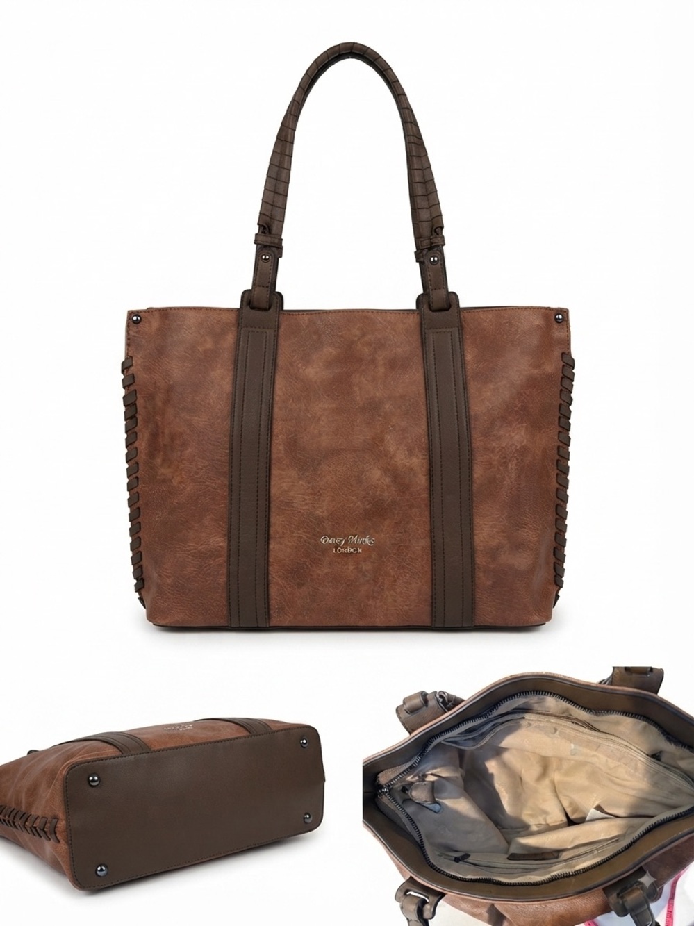 Brown Faux Leather Tote Bag for Men